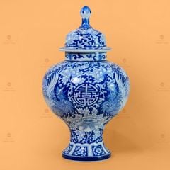 Thạp Song Phụng Ngàn Hoa Vạn Phúc Trường Thọ Lam Ngọc Bình An